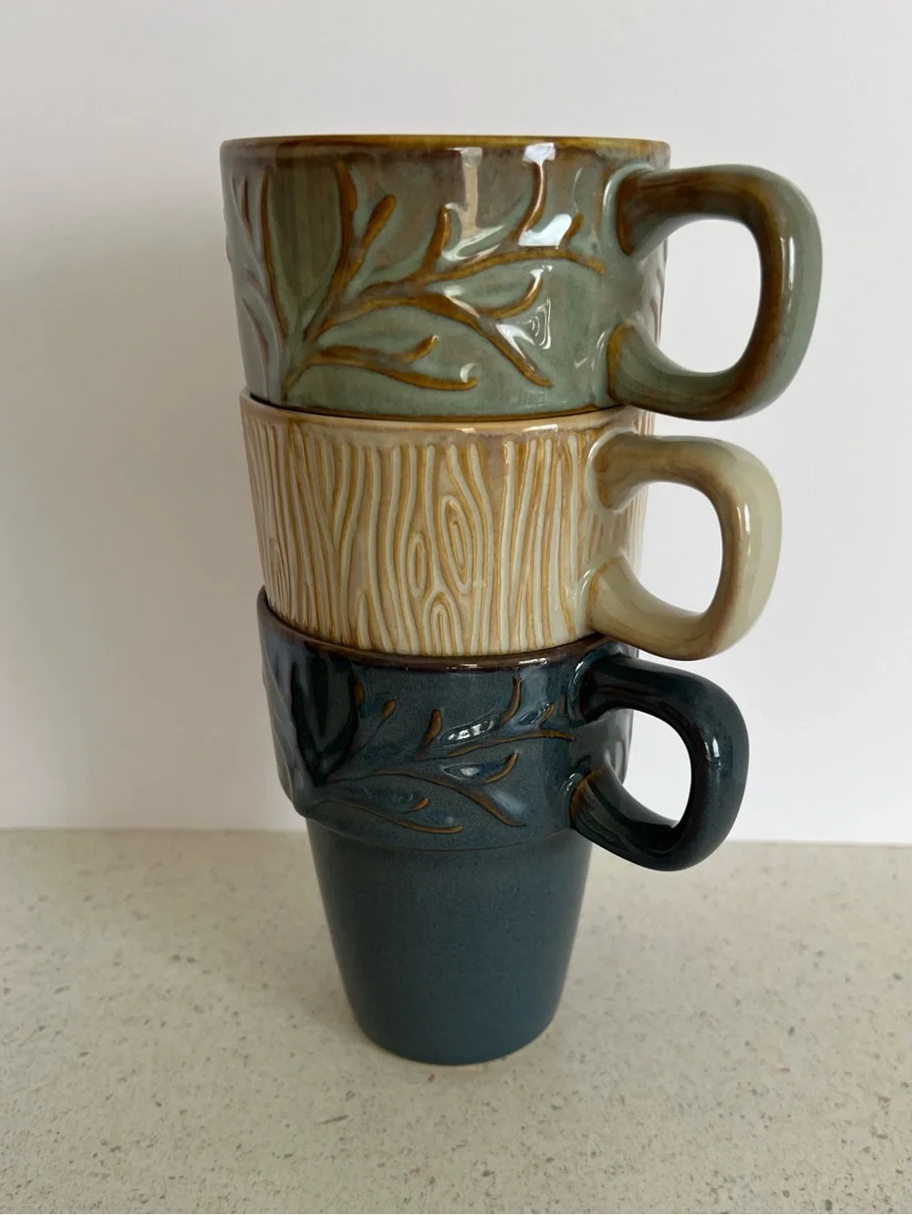 MercAsia Stackable Mugs Set of 3 Ceramic Stoneware Nesting Cups 16oz
